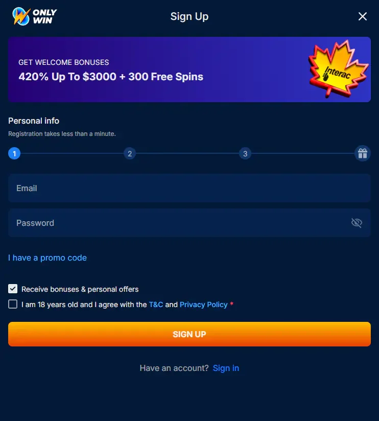 Inscription OnlyWin